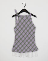 Cure Purple Check Ribbon Lace Sleeveless Blouse