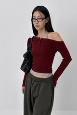 [MADE] Delfina Burton Unbalanced Off-Shoulder Long Sleeve T-shirt