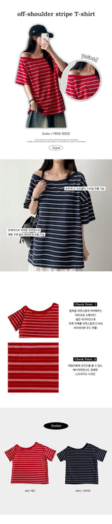 Watt Unfooted Off Shoulder Stripe Boxy Fit Short Sleeve