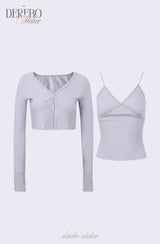 Lavender Sleeve Cardigan Two-Piece Long-Sleeve Top