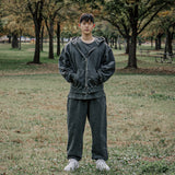 ヴィンテージ ピグメント ダイ フード付き ジップアップ ダークグレー
