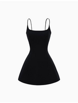 BACK OPEN FLARE MINI DRESS IN BLACK
