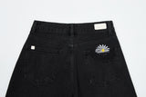  3RD REORDER HIP POCKET EMBROIDERY BLACK DENIM SHORTS LONG VERSION code 25106