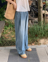Summer Pintuck Washed Wide Denim Pants