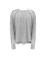 アンバランスネックラインスラッシュカットレイヤードTシャツ(グレー)