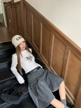ハートプリンティド長袖クロップTシャツ