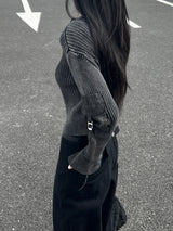 Y2K Back Point X Strap Bijo Wide Loose Fit Denim Long Pants (Black)