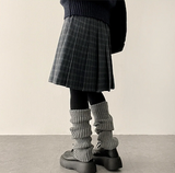 Bomi A-line pleated check midi skirt 