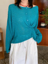Slub Knit Two-Way Boat Neck One-Shoulder Cardigan (5c)