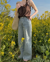 Peri incision wide denim pants