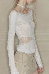 LACE BOATNECK TOP white