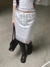 Oin Satin Lace Midi Skirt