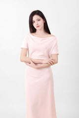 Off-Shoulder Slit Long Onepiece Pink