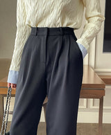 Divet Two Pin Tuck Brushed Span Wide Slacks
