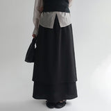 [Lanek] Banding Wrinkle Flare Long Skirt - 3 Colors