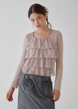 Tiered Ruffle Long Sleeve Top / Beige