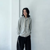 Button Detail Thick Drawstring Zip Hoodie