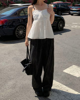 Dart denim wide pants