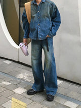 [A-P0134] プレミアムウォッシュカーブデニムパンツ (2色)