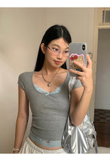 Sky Lace Gray Short Sleeve Tee