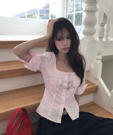 [light tone] pink paudy roll slim square sh / bl