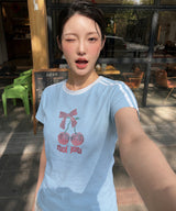 ドット チェリー セミクロップ Tシャツ - 6カラー