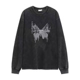 バタフライプリント長袖Tシャツ (DP779389802718)