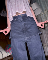 (2color) Frayed Raw-Edge Skirt Layered Pants