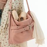 [SET] Medium Suede Buckle Hobo Shoulder Cross Bag _ Pink