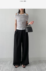 [Summer ver.] Tie Two Tuck Long Wide Slacks