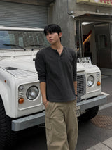 ステッチ ピグメント ヘンリーネック ロングスリーブ Tシャツ