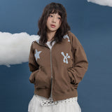 Star Dolphin チェックアップリケフードジップアップ