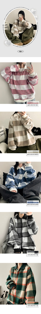 Teemo Fleece Checkered Collar Sweatshirt