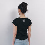 C 90S ラインスリットネック半袖Tシャツ_ブラック