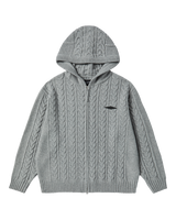 25FW ケーブルニットフーディージップアップ グレー