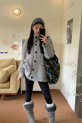 turtleneck button oversized-fit half cardigan