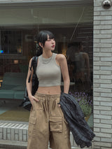 フォーシーズンリブクロップキャップスリーブレス (ブラキャップあり)