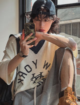 New York color matching v-neck knit