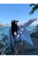 blue striped sun-cut loose-fit shirt