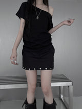 studded silver button skirt (2color)