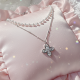 [NMIXX ジウ Necklace] ルナ ブロッサム レイヤード ネックレス - Silver color