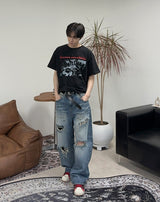 カエンダメージウォッシュ加工デニムパンツ