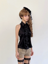 Silk Ruffled Blouse (Black)