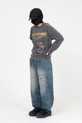 Motorcycle Vintage Crop Long Sleeve T-Shirt