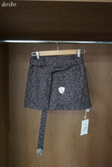 brown leopard belt mini skirt