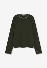 RU クロップ ワッフル カラーポイント ウォーマー ロングTシャツ