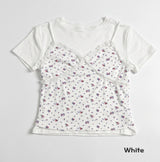 Cute Small Floral Lace Bustier Short Sleeve Set