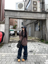 ストライプルースリネンTシャツ