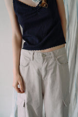 T/T アイレット シャーリング ニット トップ (navy)