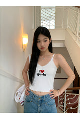 I Love Girl　vネックスリーブレスクロップトップ